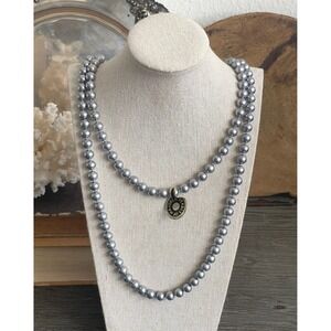 Vintage Majorica Gray Pearl Necklace 54" Long Hand Knotted 8.3mm Mallorca Spain